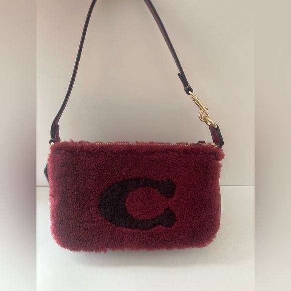 Coach CE691 Nolita 19 In Shearling With Coach Motif In Gold/Black Cherry - Picture 6 of 9